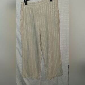 Joie linen pull on pants.  Tan with white stripes.  Size XL.  Great summer pants
